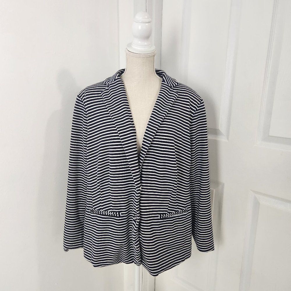 Lauren Ralph Lauren Blazer Womens 2X Blue Striped Jersey Knit Stretch Lined